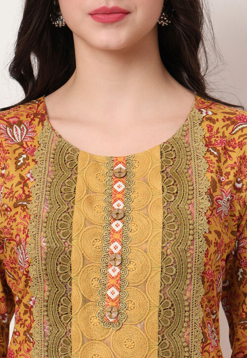 Printed Pure Cotton Pakistani Suit in Yellow