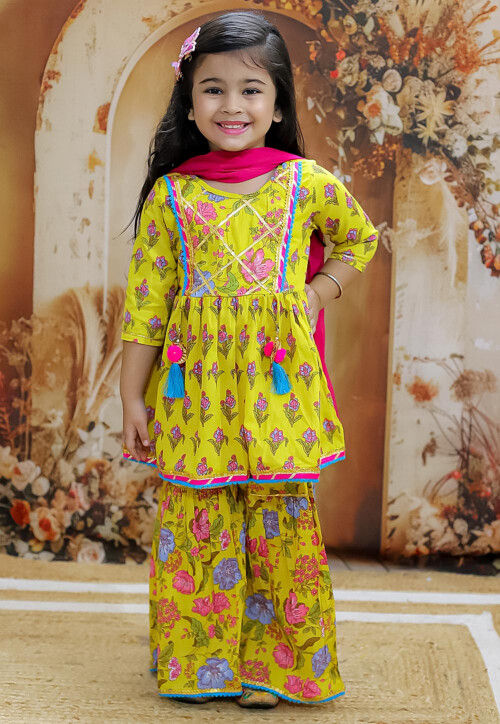 Printed Pure Cotton Pakistani Suit in Yellow