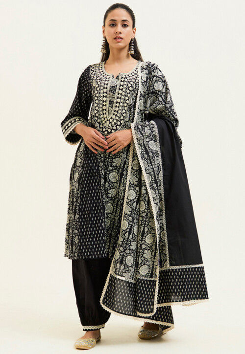 Grey and black punjabi suit top