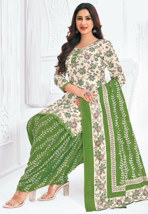 white christmas dresses Unstitched Cotton Punjabi Suit Set Dress Material Fabric – Stilento main image 0