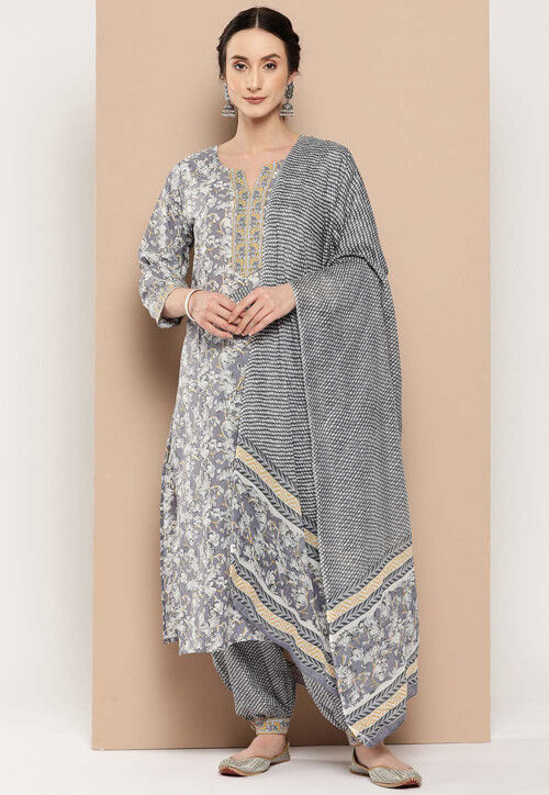 Punjabi suit in grey colour deals