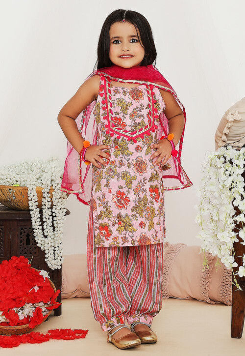 Buy Printed Pure Cotton Punjabi Suit in Light Pink Online UHT259