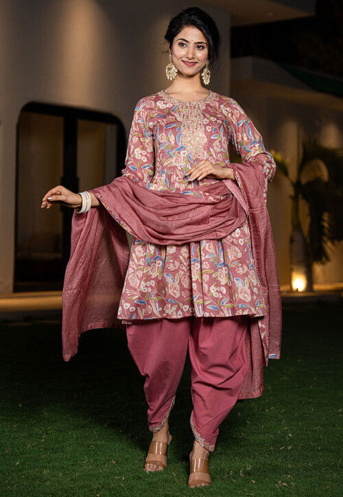 Buy Printed Pure Cotton Punjabi Suit in Old Rose Online : KJL1464 - Utsav Fashion Buy Printed Pure Cotton Punjabi Suit in Old Rose Online : KJL1464 - Utsav Fashion
