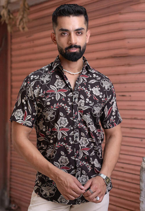 Printed Pure Cotton Shirt in Black