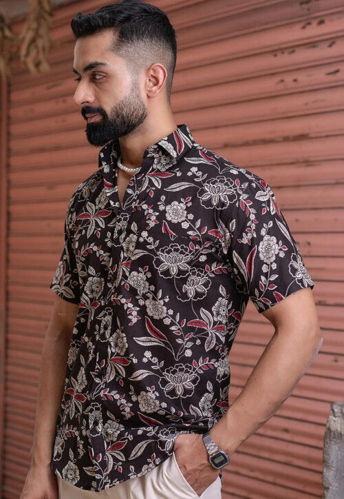 Printed Pure Cotton Shirt in Black