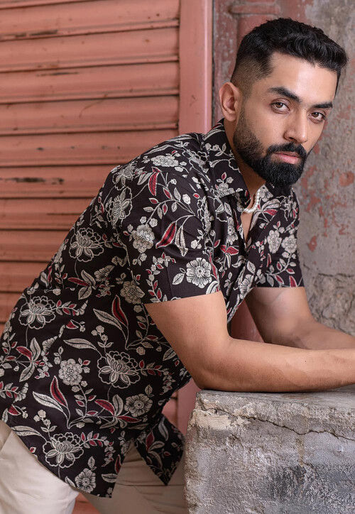 Printed Pure Cotton Shirt in Black