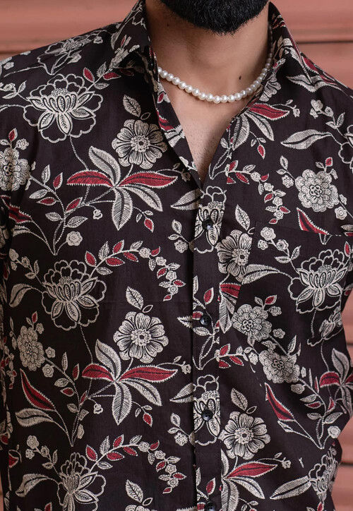 Printed Pure Cotton Shirt in Black