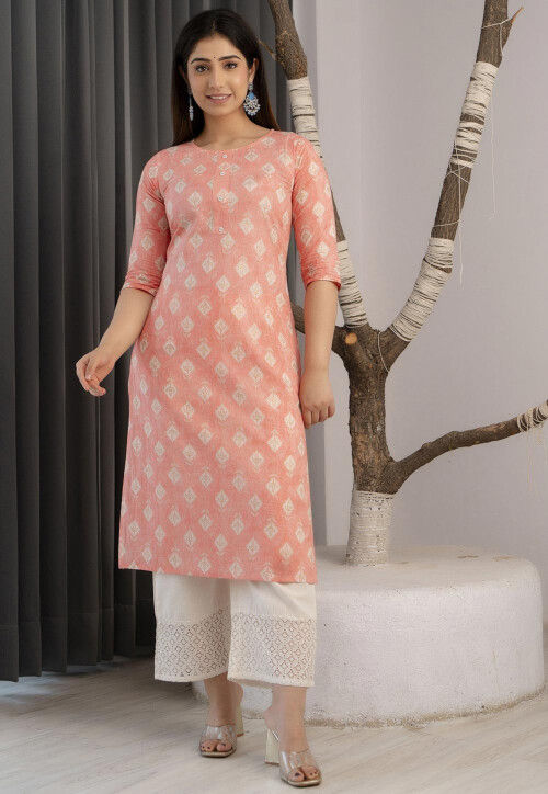 Buy Printed Pure Cotton Straight Kurta in Peach Online : TUV638 - Utsav ...