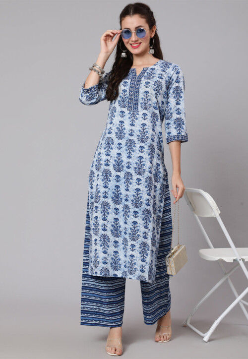Rust Printed Pure Cotton Straight Kurta Sets With Dupatta main image 1