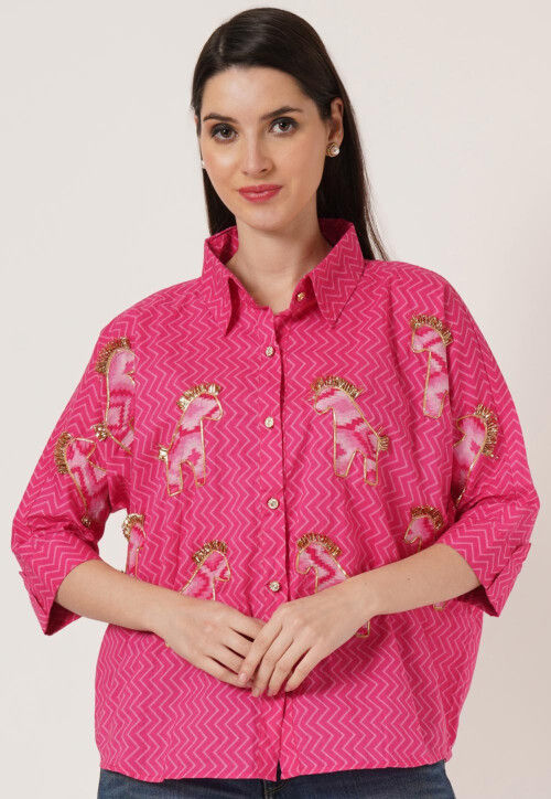 Printed Pure Cotton Top in Pink