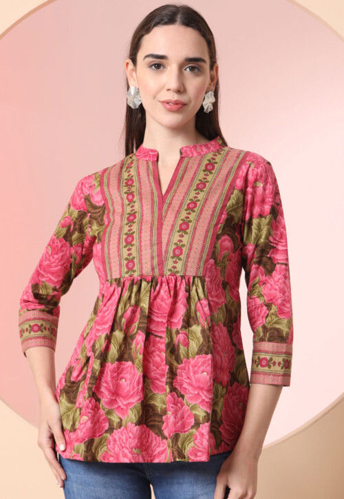 Printed Pure Cotton Top in Pink