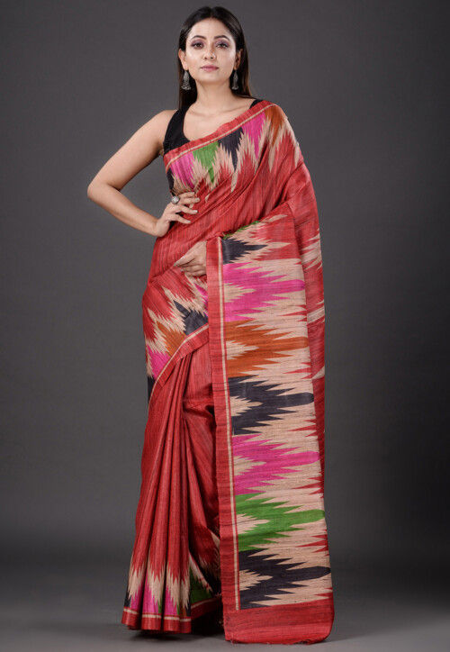 Handloom Woven Tussar Ghicha Silk Saree