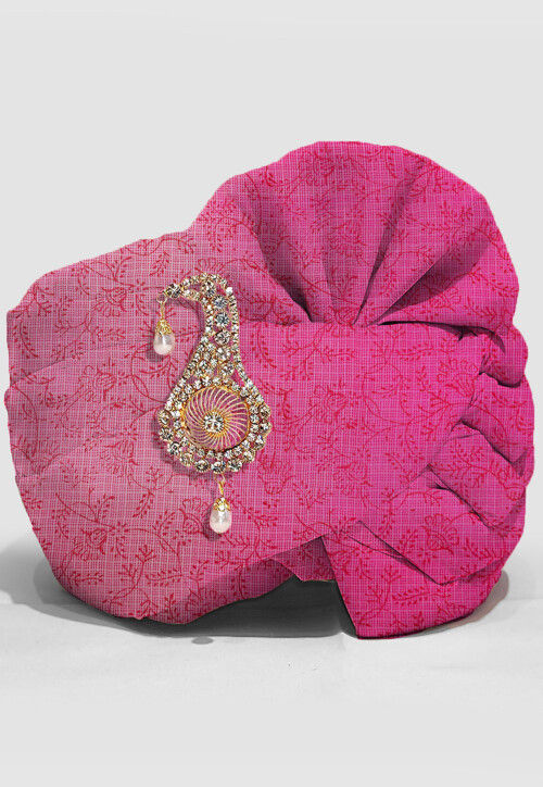 Printed Pure Kota Silk Unisex Turban in Pink