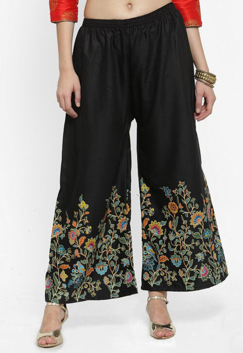 Printed Rayon Palazzo in Black