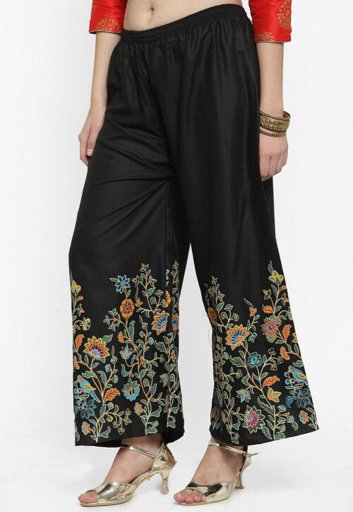 Printed Rayon Palazzo in Black