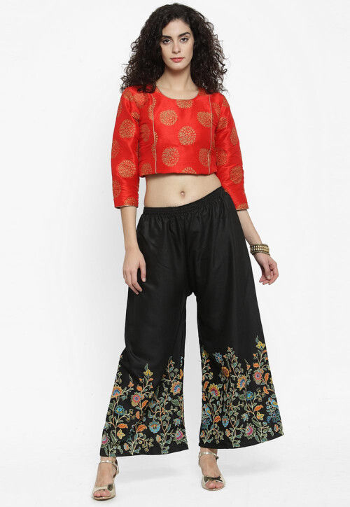 Printed Rayon Palazzo in Black