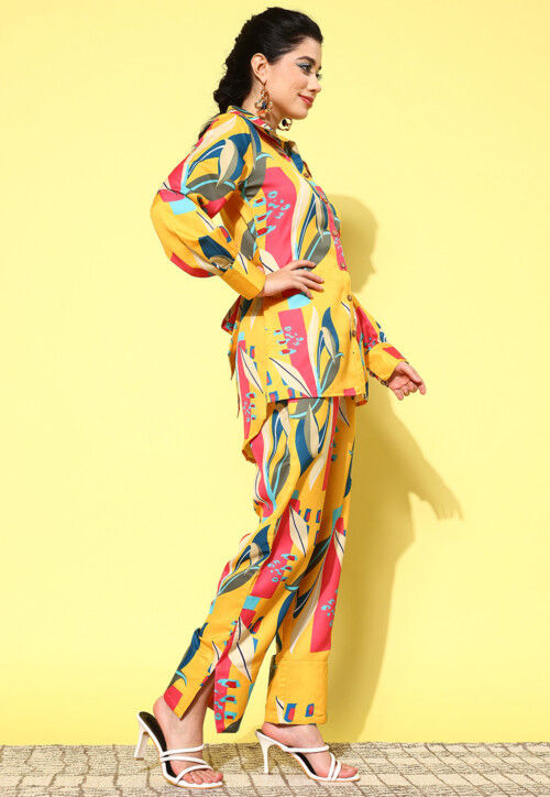 Trendy Beige Printed Satin Co-Ord Stylish Soft Two-Piece Set - Buy