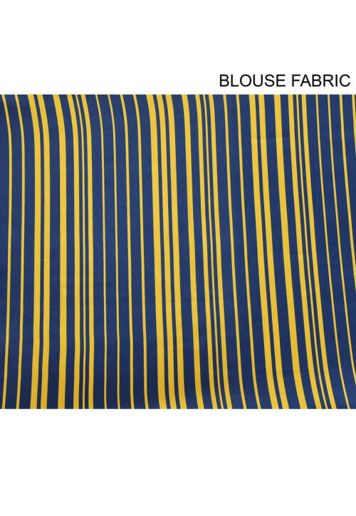 Printed Satin Saree in Yellow and Navy Blue