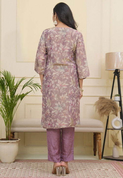 Printed Tissue Silk Pakistani Suit in Purple