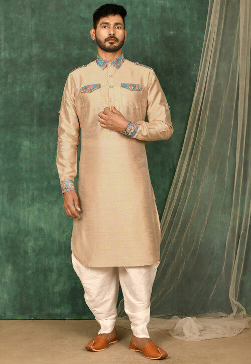 Printed Trim Art Silk Paithani Suit in Beige MTX1991