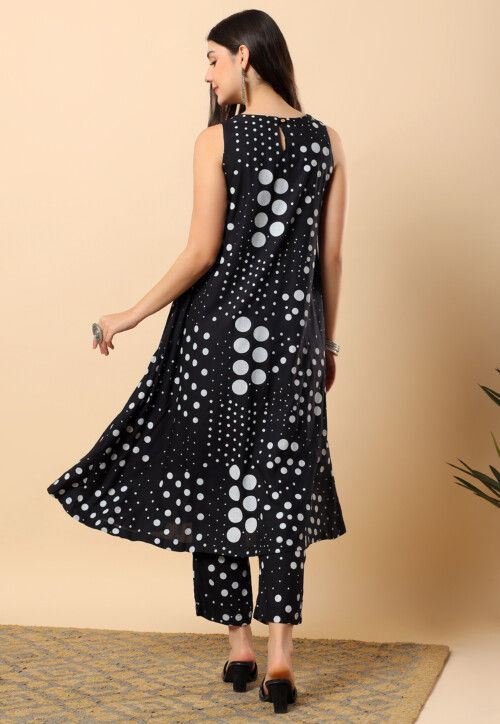 Printed Viscose Cotton Co Ord Set in Black
