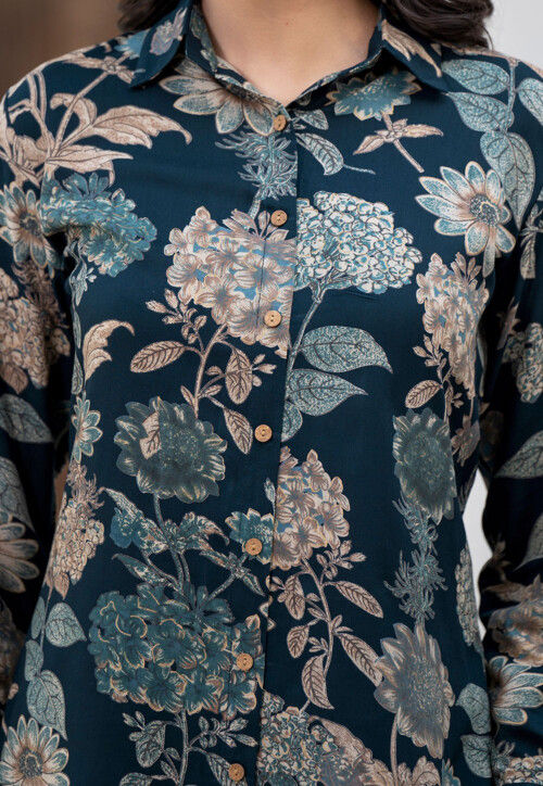 Buy Printed Viscose Rayon Co Ord Set in Dark Teal Blue Online : TKV597 ...