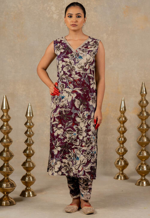 Printed Viscose Rayon Co Ord Set in Violet