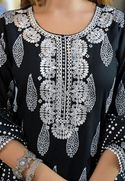 Printed Viscose Rayon Pakistani Suit in Black