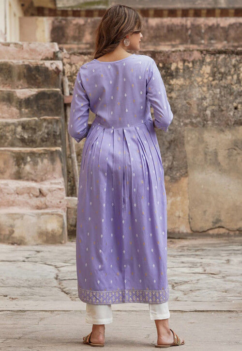 Printed Viscose Rayon Straight Kurta in Light Purple