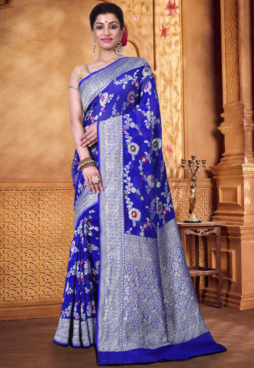 RE - Blue Colored Banarasi Silk Saree - Latest Sarees - New In - Indian