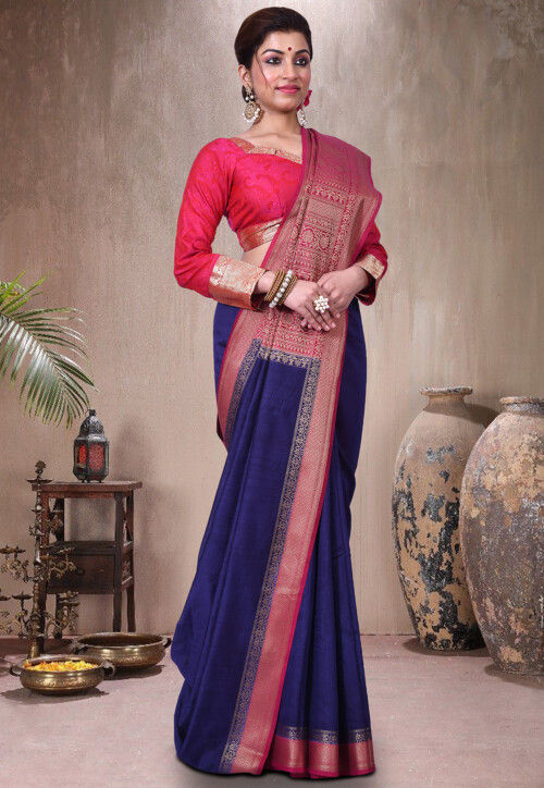 Pure Muga Silk Banarasi Saree in Navy Blue