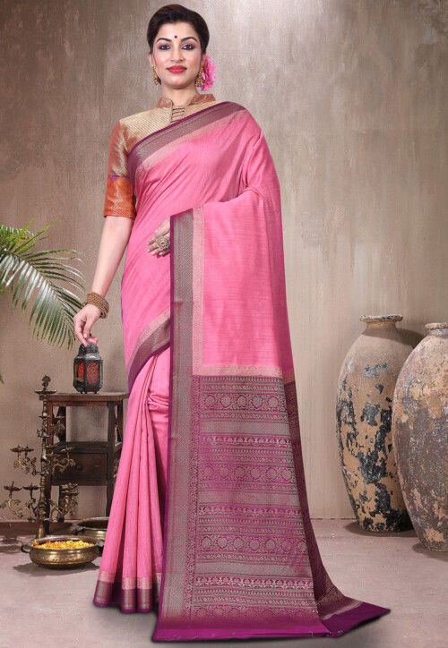 Pure Muga Silk Banarasi Saree in Pink