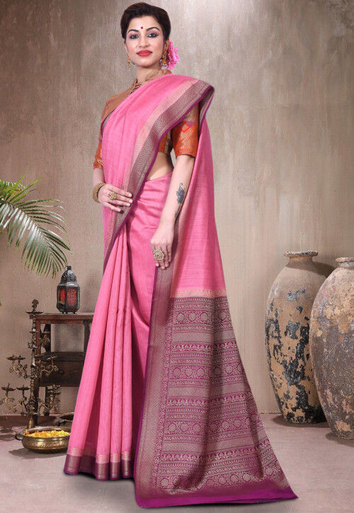 Pure Muga Silk Banarasi Saree in Pink