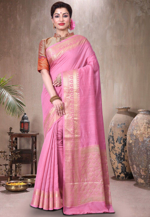Pure Muga Silk Banarasi Saree in Pink