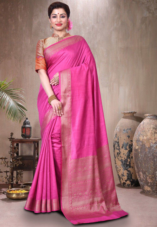 Pure Muga Silk Banarasi Saree in Pink
