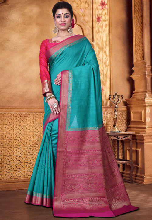 Pure Muga Silk Banarasi Saree in Teal Blue