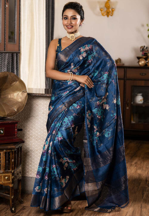 Buy QUETZAL HANDLOOM SAREE Women's Batik Sambalpuri Cotton Print Saree With  Unstitched Blouse (White Blue) at Amazon.in