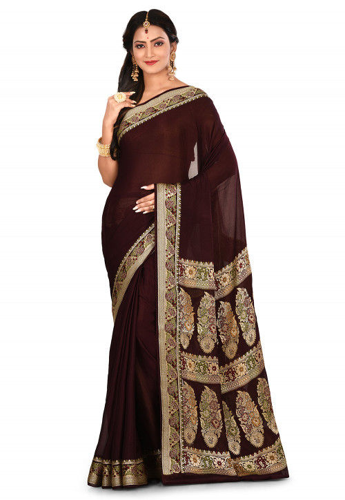 Banarasi Pure Georgette Silk Saree in Wine