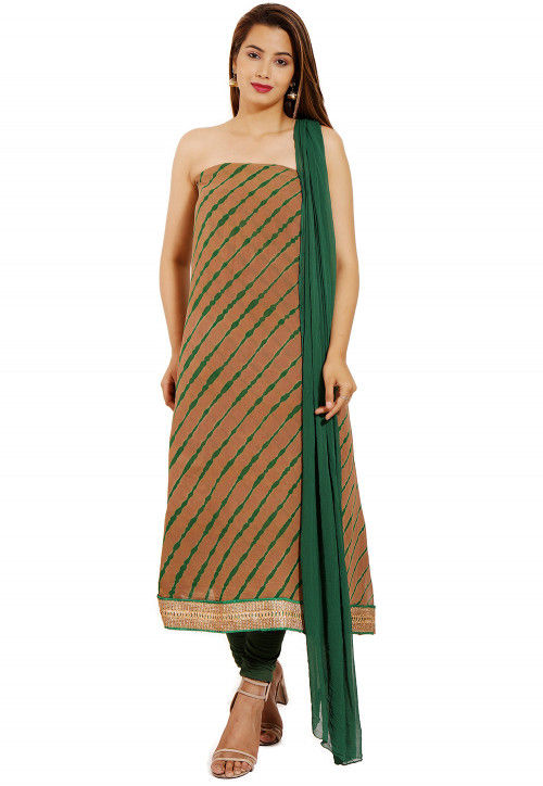 Pure Georgette Leheriya Straight Suit in Light Brown