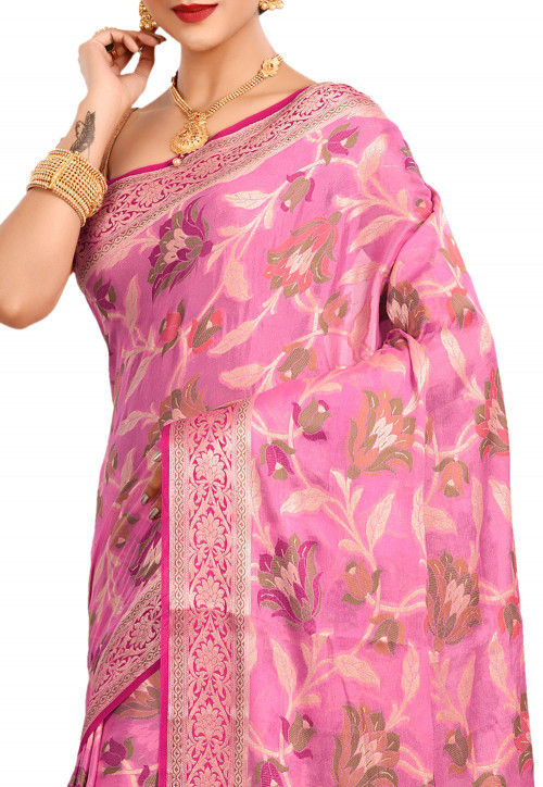 Pure Georgette Silk Banarasi Saree In Pink Snea1569