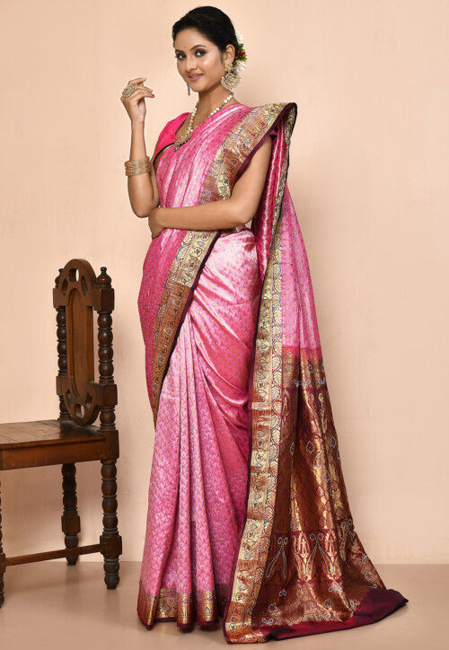 Pink Silk Embellished Saree