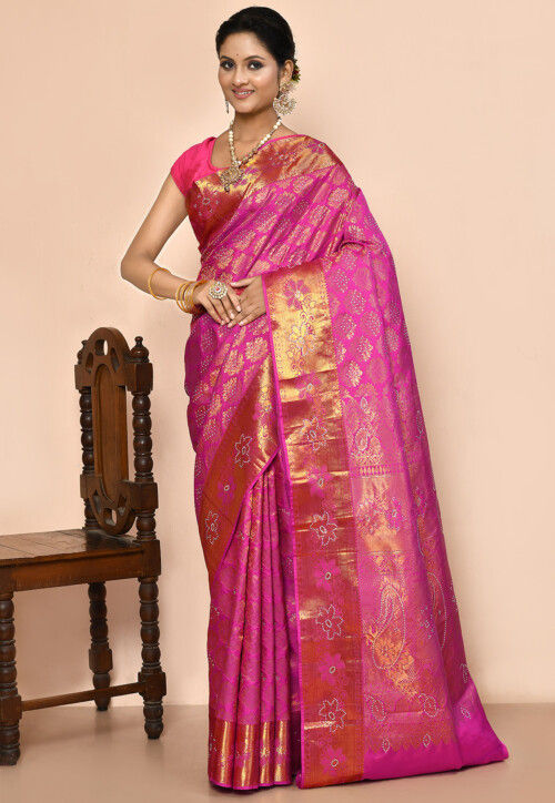 Kanchipuram Silk Embellished Saree in Pink