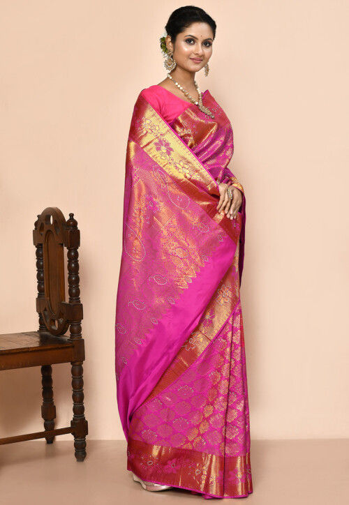 Kanchipuram Silk Embellished Saree in Pink
