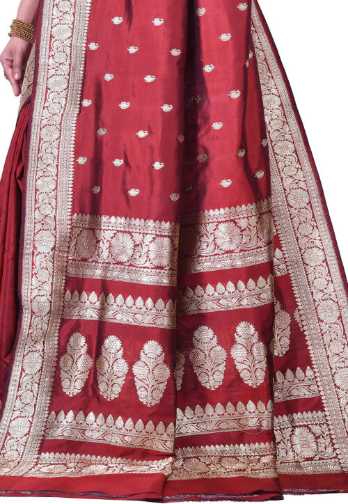 Pure Katan Silk Handloom Saree in Maroon