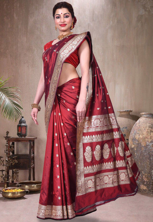 Pure Katan Silk Handloom Saree in Maroon