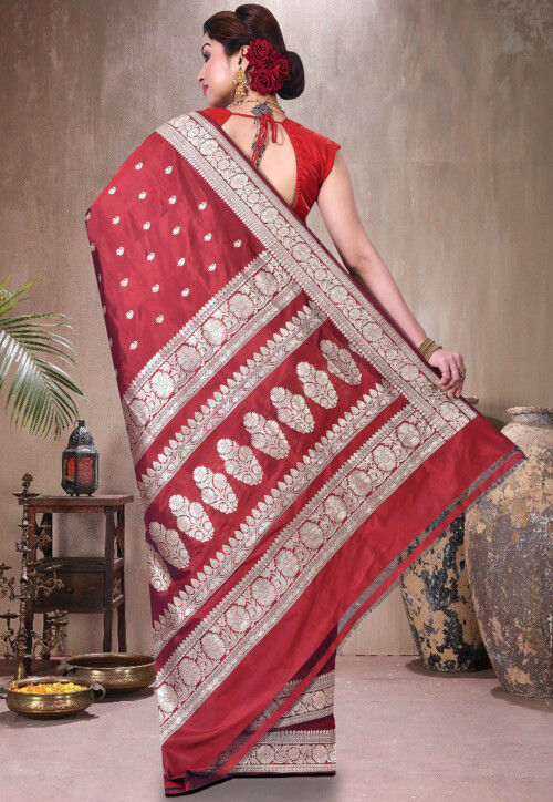 Pure Katan Silk Handloom Saree in Maroon