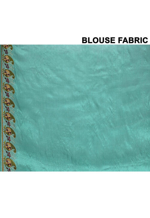 Pure Silk Embroidered Saree in Turquoise