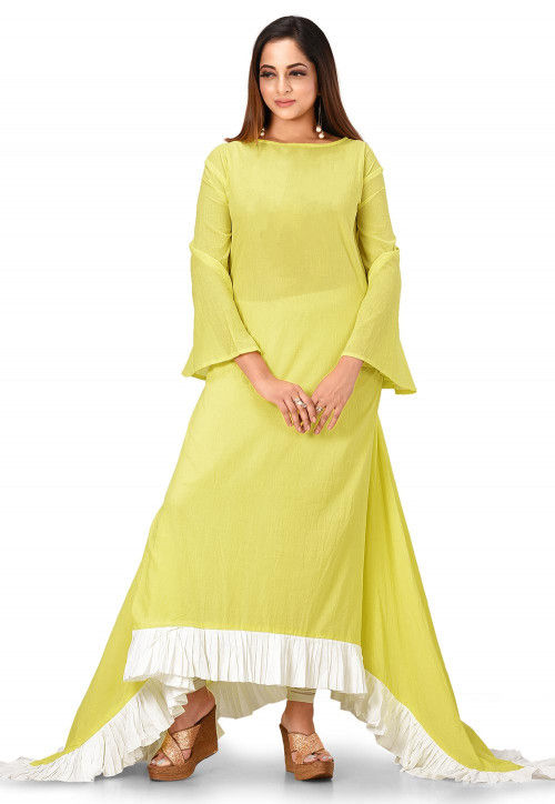 Buy Ruffled Cotton Asymmetric Maxi Dress in Light Green Online : TUF1366 - Utsav Fashion Buy Ruffled Cotton Asymmetric Maxi Dress in Light Green Online : TUF1366 - Utsav Fashion