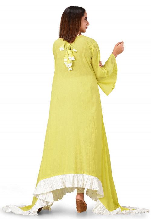 Buy Ruffled Cotton Asymmetric Maxi Dress in Light Green Online ...