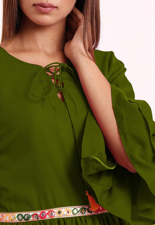 Ruffled Crepe Peplum Style Top in Green